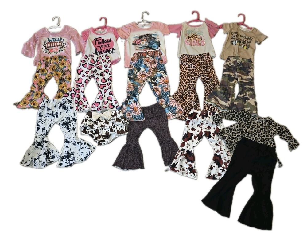 Girls 18-2T Clothing Lot 6 Tops 6 Bell Bottom Pants 3 Extra Pants Boho Western